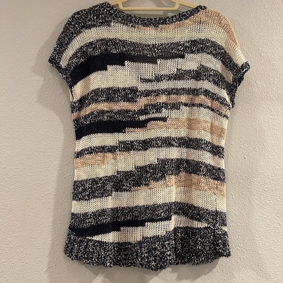 Lucky Brand striped cap sleeve open knit sweater, Sz M - Picture 7 of 14